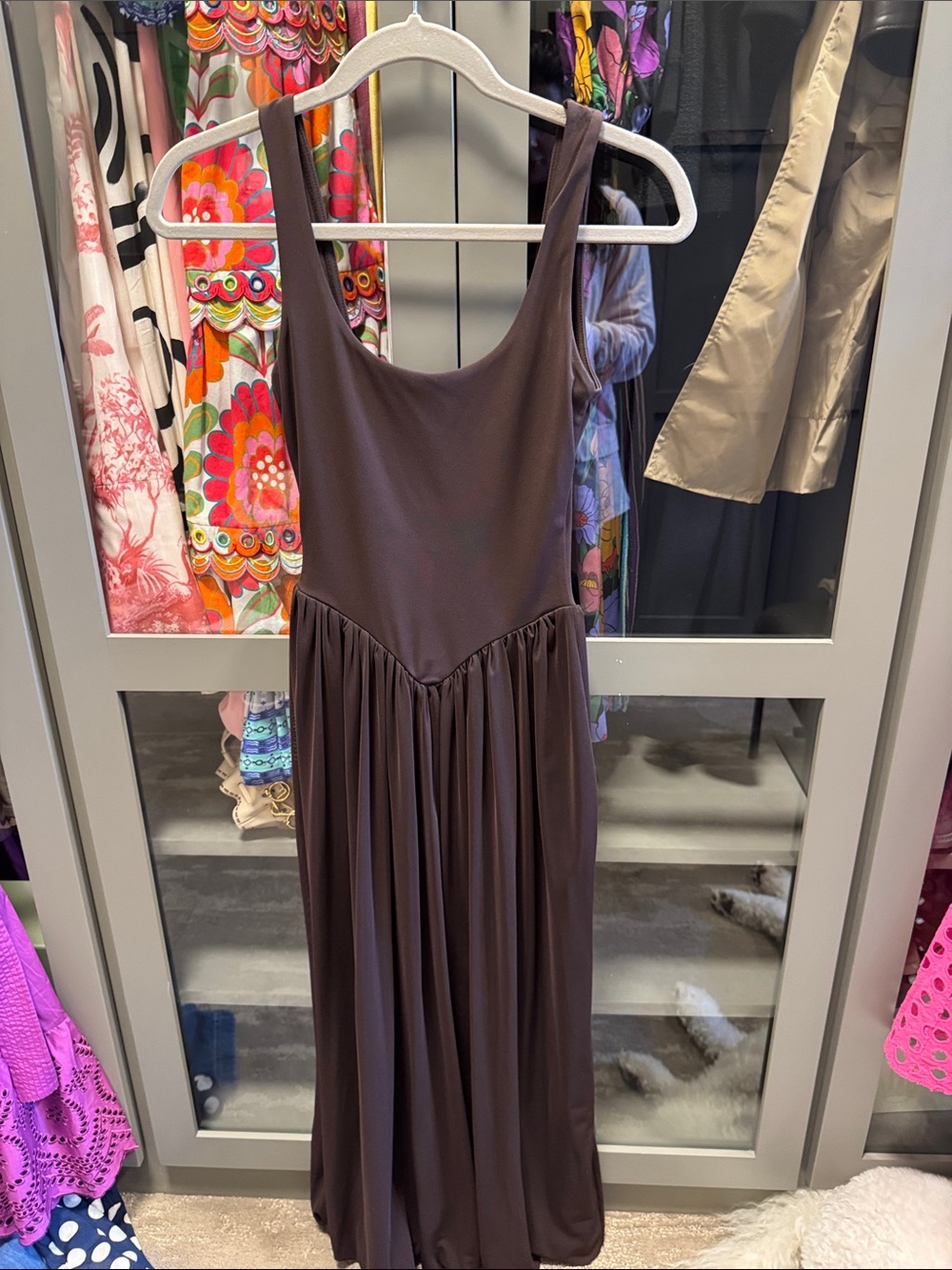 Sleeveless Scoop Neck Brown Maxi Dress